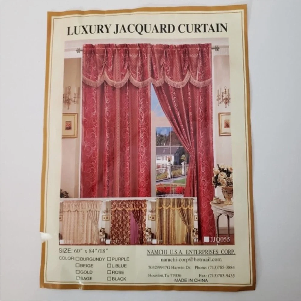 Luxury Jacquard Curtain Panel with Attached Waterf